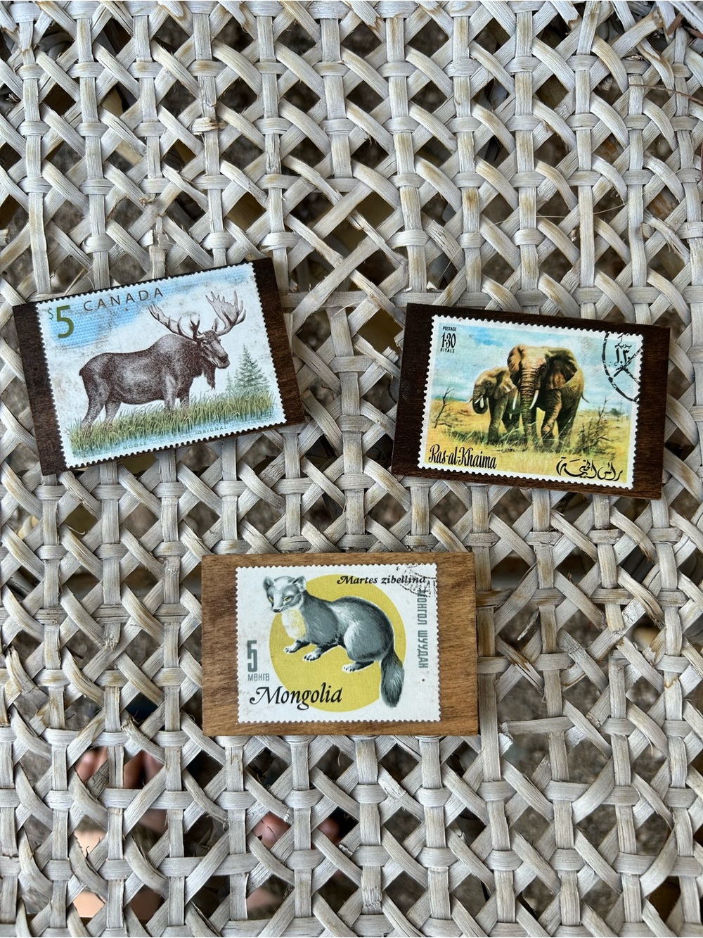 Handmade Vintage Postage Stamp Wood Magnets Large Size • you pick one